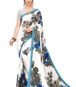 White printed faux georgette saree with blouse