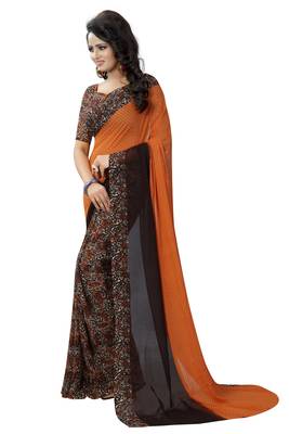 Multicolor printed faux georgette saree with blouse 3