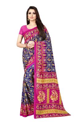 Blue printed faux georgette saree with blouse 1