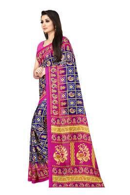 Blue printed faux georgette saree with blouse 2