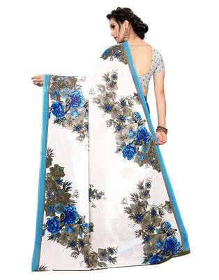 White printed faux georgette saree with blouse 4