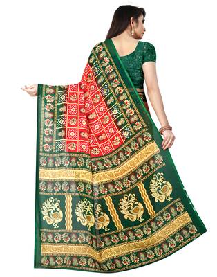 Red printed faux georgette saree with blouse 4