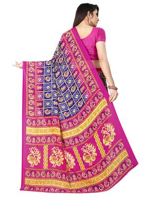 Blue printed faux georgette saree with blouse 4