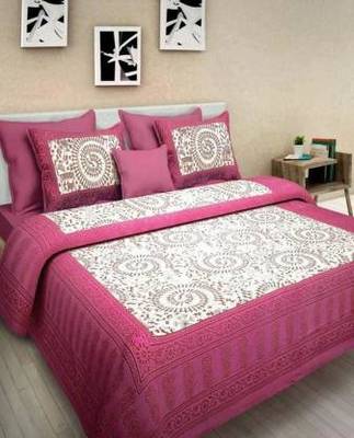 Ridan Pink Cotton   Double Bed Sheet With Pillow Cover 1