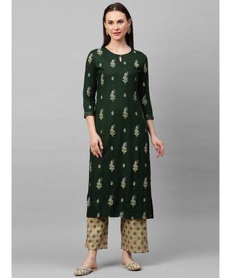 Indo Era Green Foil Printed Straight Kurta with Palazzo Sets 1
