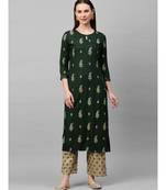 Indo Era Green Foil Printed Straight Kurta with Palazzo Sets