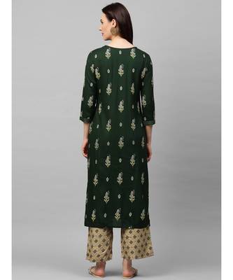 Indo Era Green Foil Printed Straight Kurta with Palazzo Sets 2