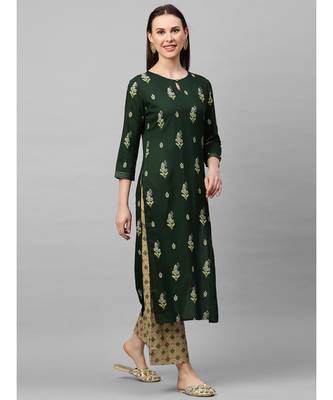 Indo Era Green Foil Printed Straight Kurta with Palazzo Sets 3