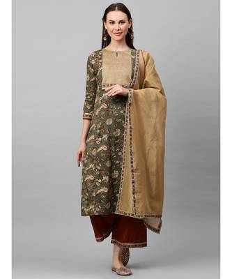 Indo Era Green Printed Straight Kurta Palazzo with Dupatta Sets 1