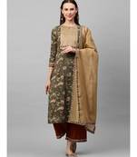 Indo Era Green Printed Straight Kurta Palazzo with Dupatta Sets