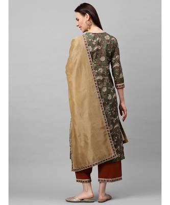 Indo Era Green Printed Straight Kurta Palazzo with Dupatta Sets 2