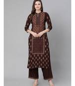 Indo Era Brown Printed Straight Kurta Palazzo Sets