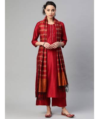 Indo Era Navy Blue Solid Straight Kurta Palazzo with Foil Dupatta Set 1
