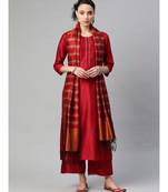 Indo Era Navy Blue Solid Straight Kurta Palazzo with Foil Dupatta Set