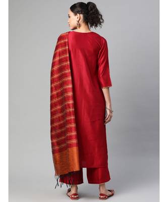Indo Era Navy Blue Solid Straight Kurta Palazzo with Foil Dupatta Set 2