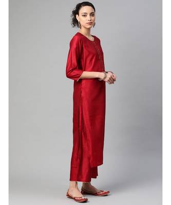 Indo Era Navy Blue Solid Straight Kurta Palazzo with Foil Dupatta Set 3