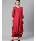 Indo Era Maroon Solid Straight Kurta Pant with Dupatta Sets