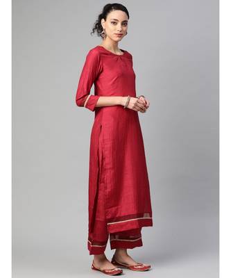 Indo Era Maroon Solid Straight Kurta Pant with Dupatta Sets 2