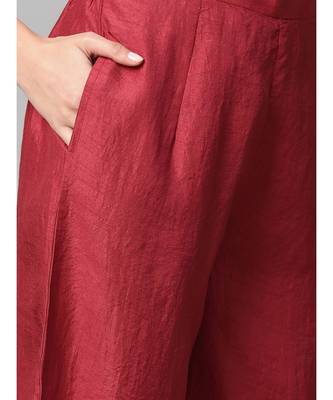 Indo Era Maroon Solid Straight Kurta Pant with Dupatta Sets 4
