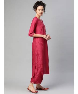 Indo Era Red Solid Straight Kurta with Palazzo Sets 2