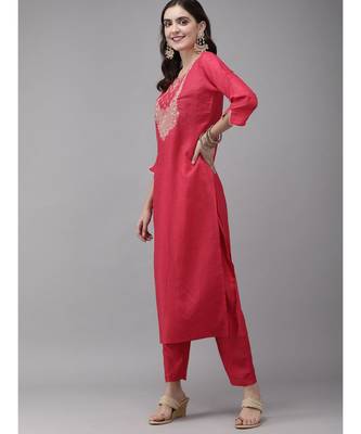 Indo Era Pink Embroidered Straight Kurta Trouser With Dupatta Set 2
