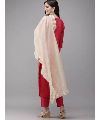 Indo Era Pink Embroidered Straight Kurta Trouser With Dupatta Set 3