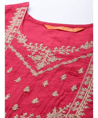 Indo Era Pink Embroidered Straight Kurta Trouser With Dupatta Set 4