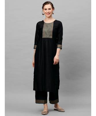 Indo Era Black Solid Straight Kurta with Palazzo Set 1