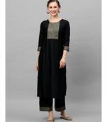 Indo Era Black Solid Straight Kurta with Palazzo Set