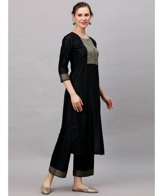 Indo Era Black Solid Straight Kurta with Palazzo Set 3