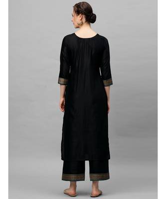 Indo Era Black Solid Straight Kurta with Palazzo Set 4