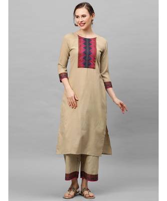 Indo Era Beige Solid Straight Kurta with Palazzo Sets 1