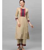 Indo Era Beige Solid Straight Kurta with Palazzo Sets