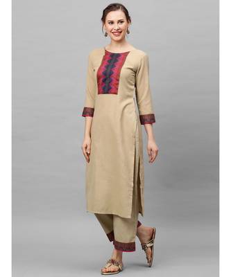 Indo Era Beige Solid Straight Kurta with Palazzo Sets 3
