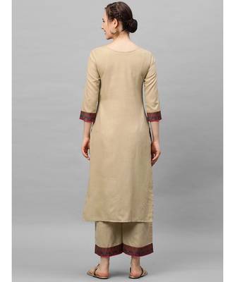 Indo Era Beige Solid Straight Kurta with Palazzo Sets 4