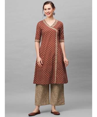 Indo Era Maroon Floral Printed Anghrakha Style A-Line Kurta with Palazzo Set 1