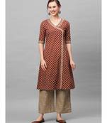 Indo Era Maroon Floral Printed Anghrakha Style A-Line Kurta with Palazzo Set