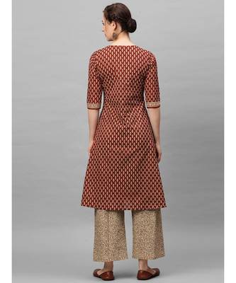 Indo Era Maroon Floral Printed Anghrakha Style A-Line Kurta with Palazzo Set 2
