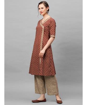 Indo Era Maroon Floral Printed Anghrakha Style A-Line Kurta with Palazzo Set 3