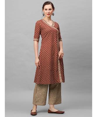 Indo Era Maroon Floral Printed Anghrakha Style A-Line Kurta with Palazzo Set 4