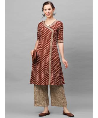 Indo Era Maroon Floral Printed Anghrakha Style A-Line Kurta with Palazzo Set 5