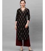 Indo Era Black Floral Printed Straight Kurta with Palazzo Set