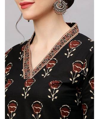 Indo Era Black Floral Printed Straight Kurta with Palazzo Set 2
