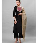Indo Era Black Solid Straight Kurta Palazzo With Dupatta Set