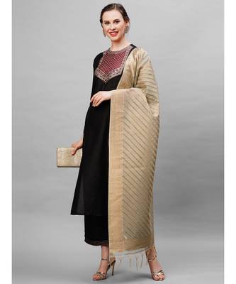 Indo Era Black Solid Straight Kurta Palazzo With Dupatta Set 4
