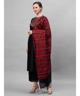 Indo Era Black Solid Straight Kurta Palazzo With Dupatta Set 3