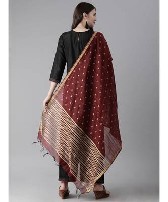 Indo Era Black Solid Straight Kurta Palazzo With Dupatta Set 2