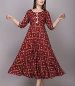Maroon Bandhni Printed Rayon Gown Kurti