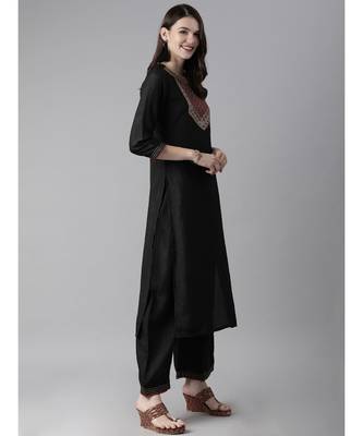 Indo Era Black Solid Straight Kurta Palazzo With Dupatta Set 3