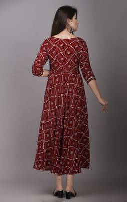 Maroon Bandhni Printed Rayon Gown Kurti 2